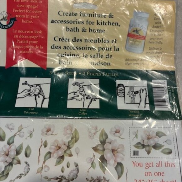NIP ANITA'S Decoupage Hand-Painted Decoupage Prints Bette Byrd Magnolia Florals - Picture 3 of 4